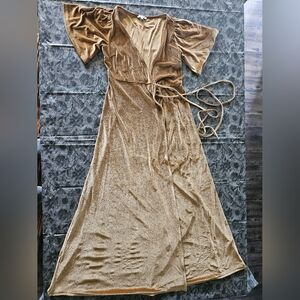 Gold velvet wrap dress AND matching mens tie and handmade pocket square